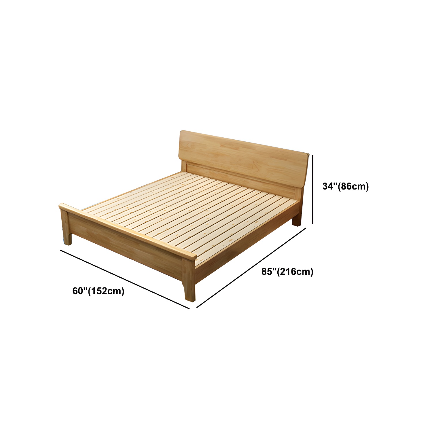 84.65 inch Wide Scandinavian Bed Frame Solid Wood Standard Bed with Headboard - image 15