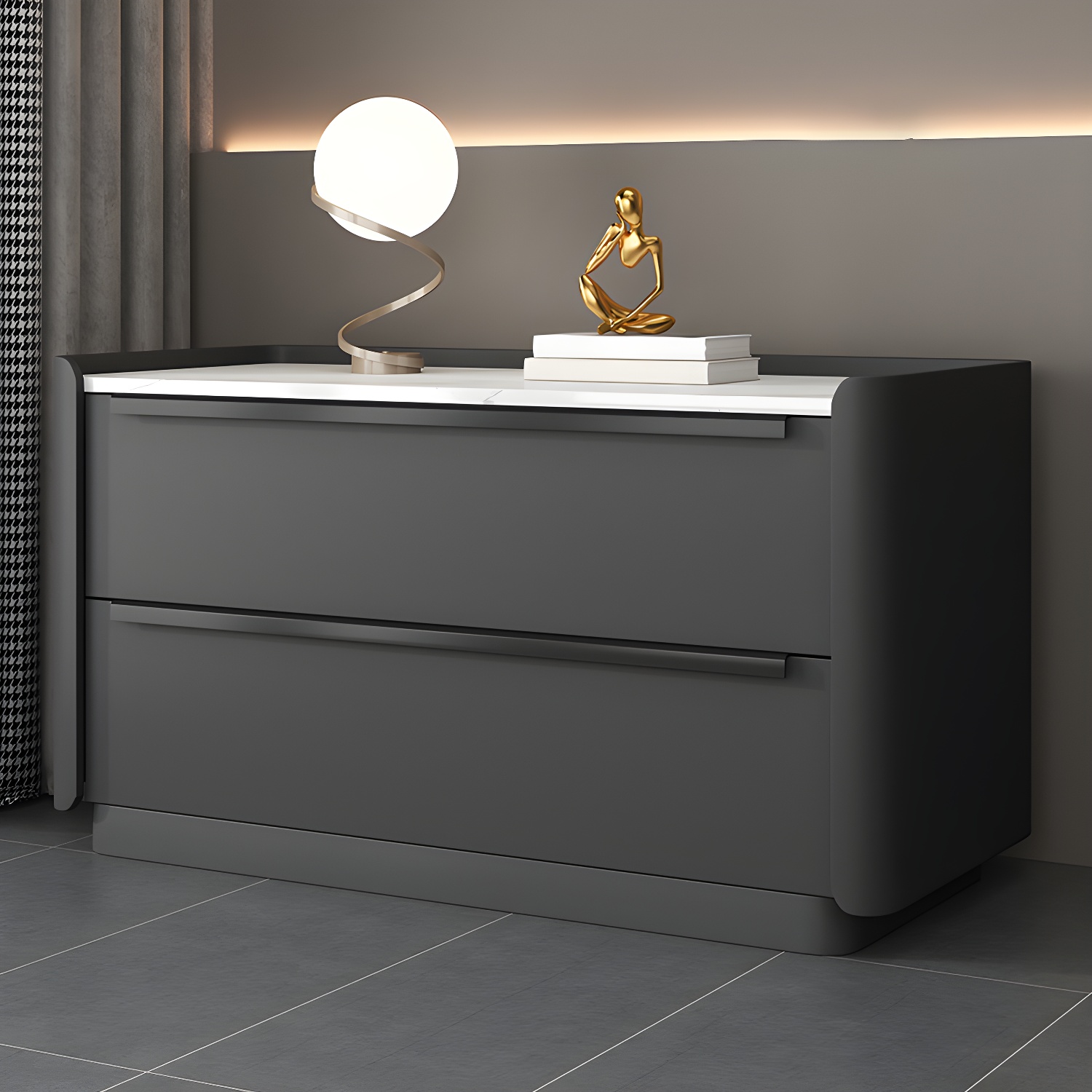 Modern Faux Leather Drawer Storage Nightstand in Stone Finish - image 2