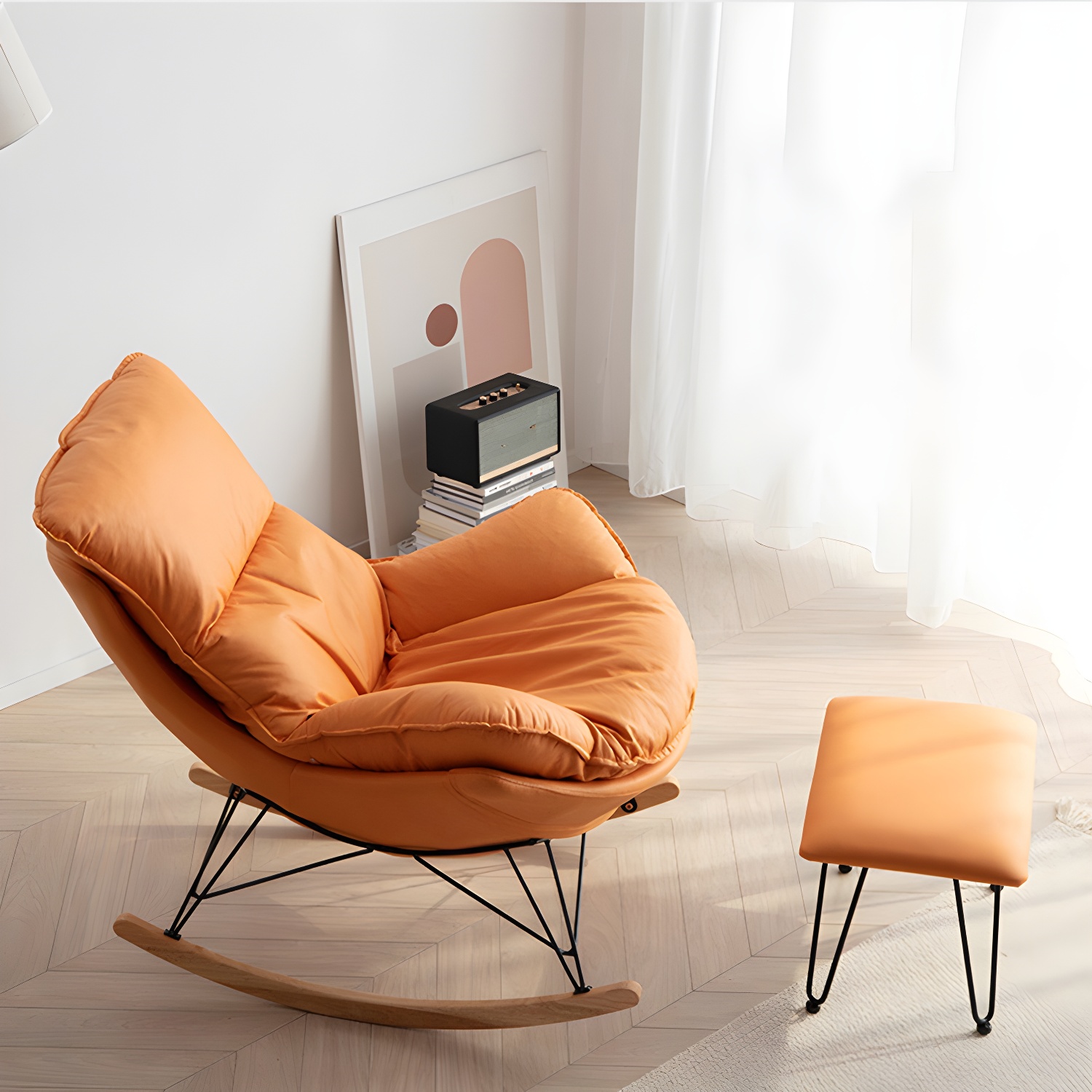 Contemporary Indoor Rocking Chair with Sled Legs and Spindle Back - image 17