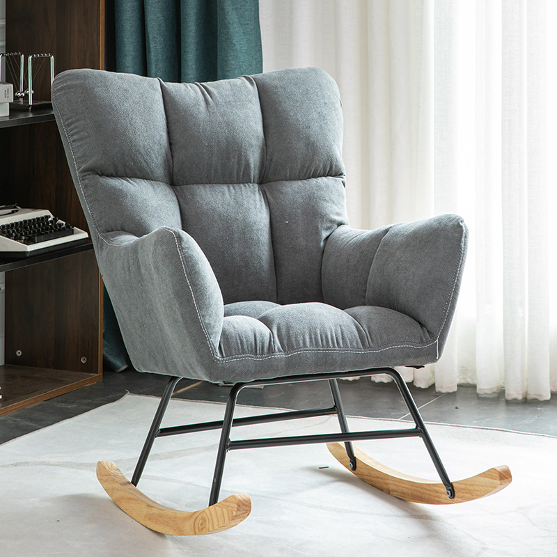 Modern Upholstered Rocking Chair with Tufted Seat - Natural Wood Legs for Stylish Home Decor - image 4