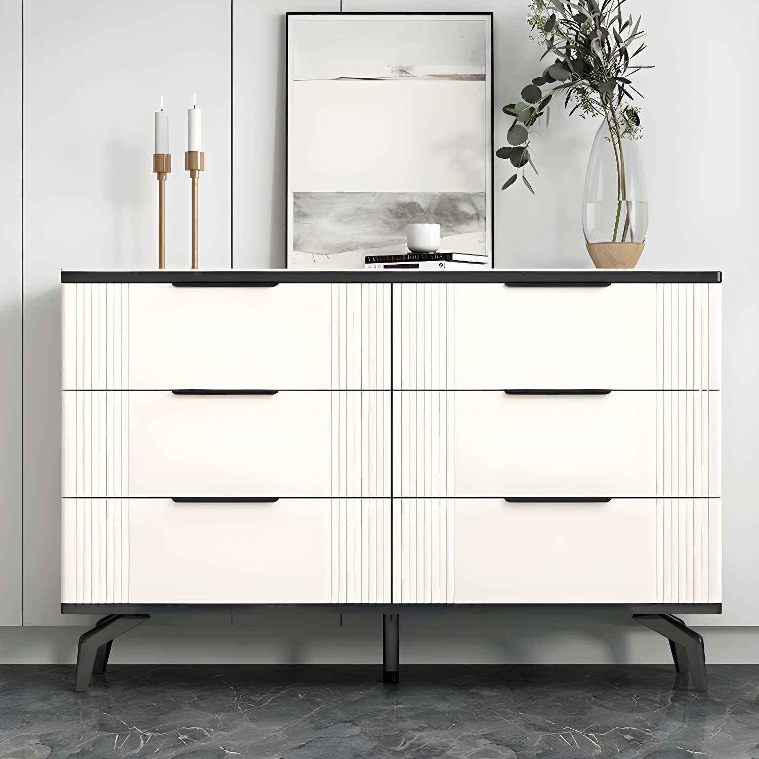 Drawers Included Modern Chest with Stone Countertop and Metal Legs - image 4