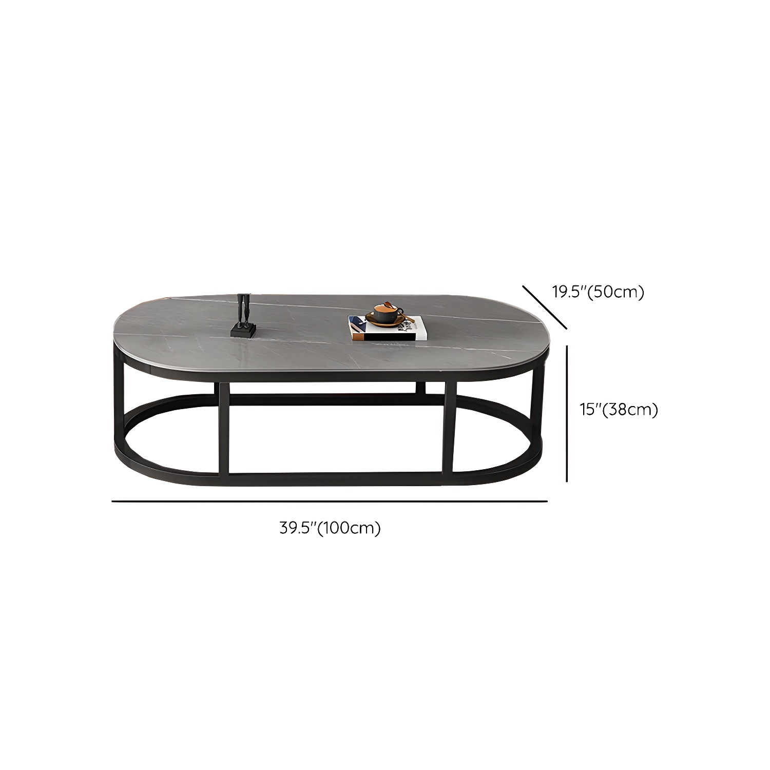 Slate Coffee Table Oval Nesting Coffee Table Set with Metal Legs - image 20