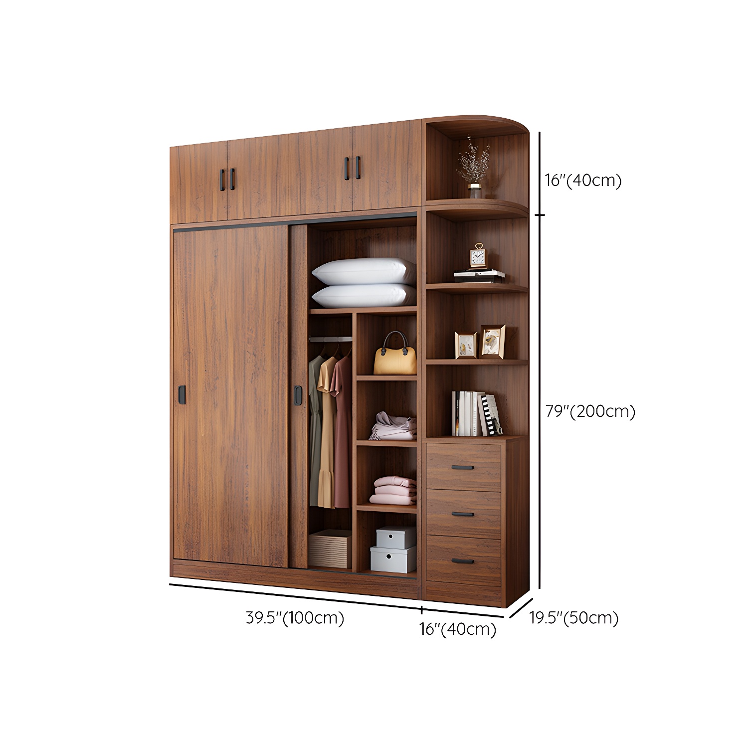 Solid Wood Frame Wardrobe Freestanding Wardrobe with Sliding Doors - image 30