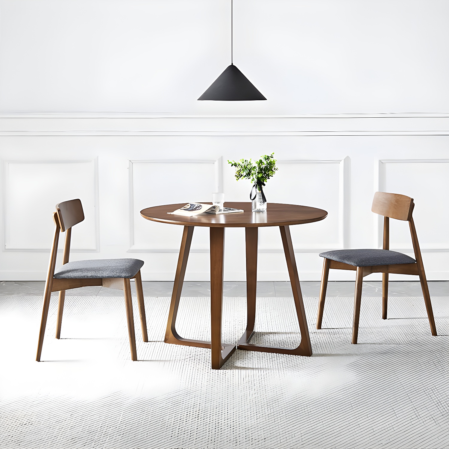 Simple Walnut Ash Dining Table Double Solid Wood Pedestal Home Table - image 3