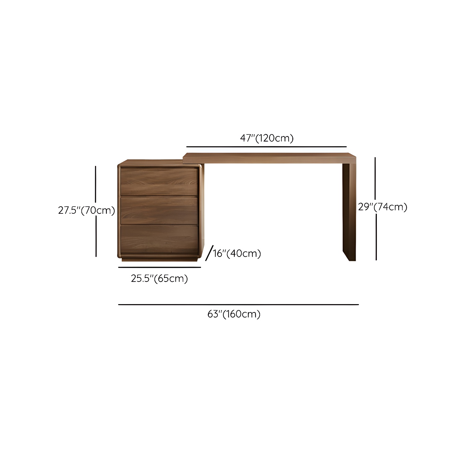 Modern Brown Wood Makeup Vanity with Drawers & Soft Close Drawer Glides - image 9