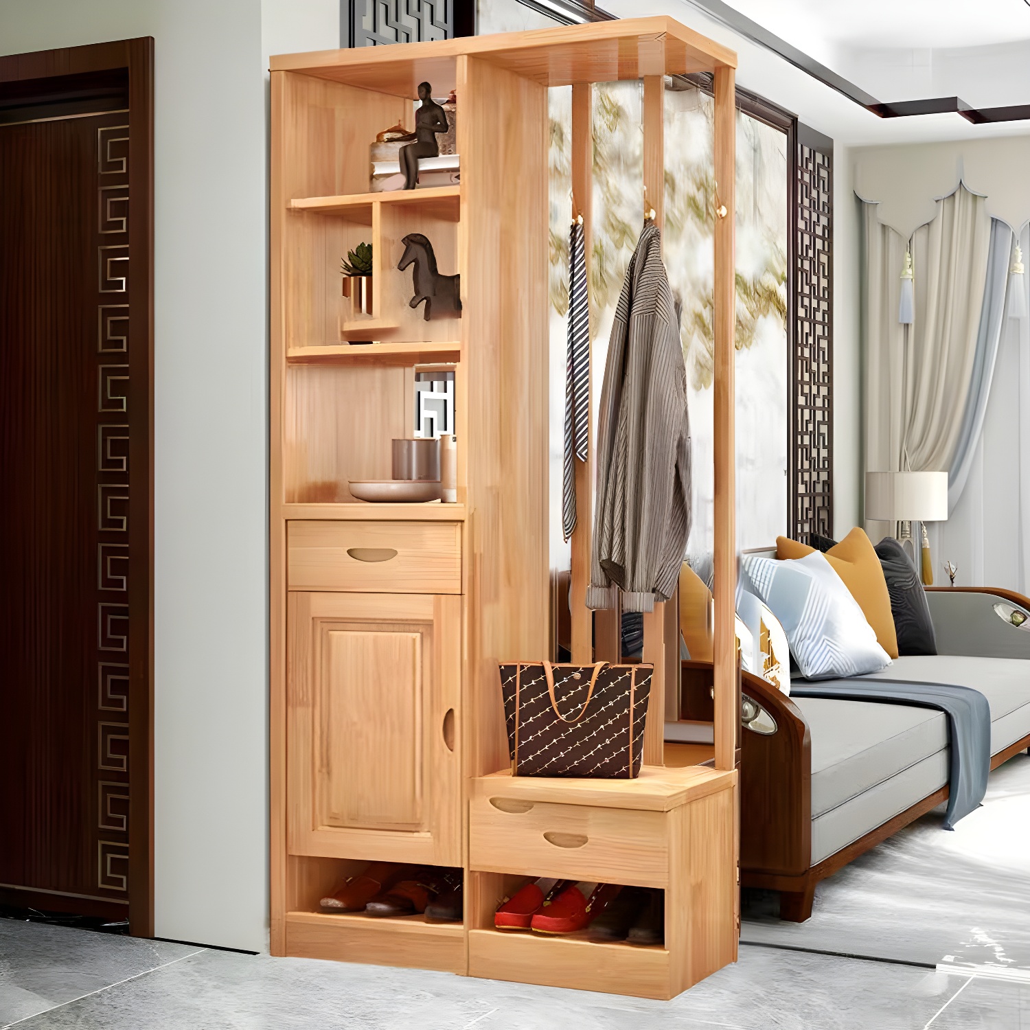 Solid Wood Modern Accent Cabinet with Doors and Drawers for Living Room - image 6