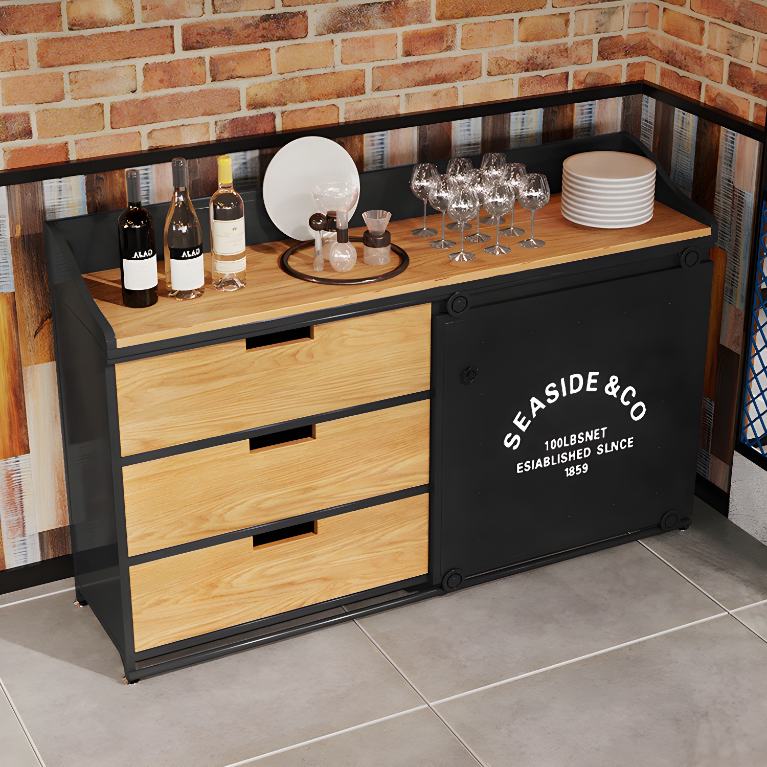 Industrial Metal Sideboard with Drawers, Cabinets, and Open Storage - 3 Drawers, 1 Interior Shelf - image 19