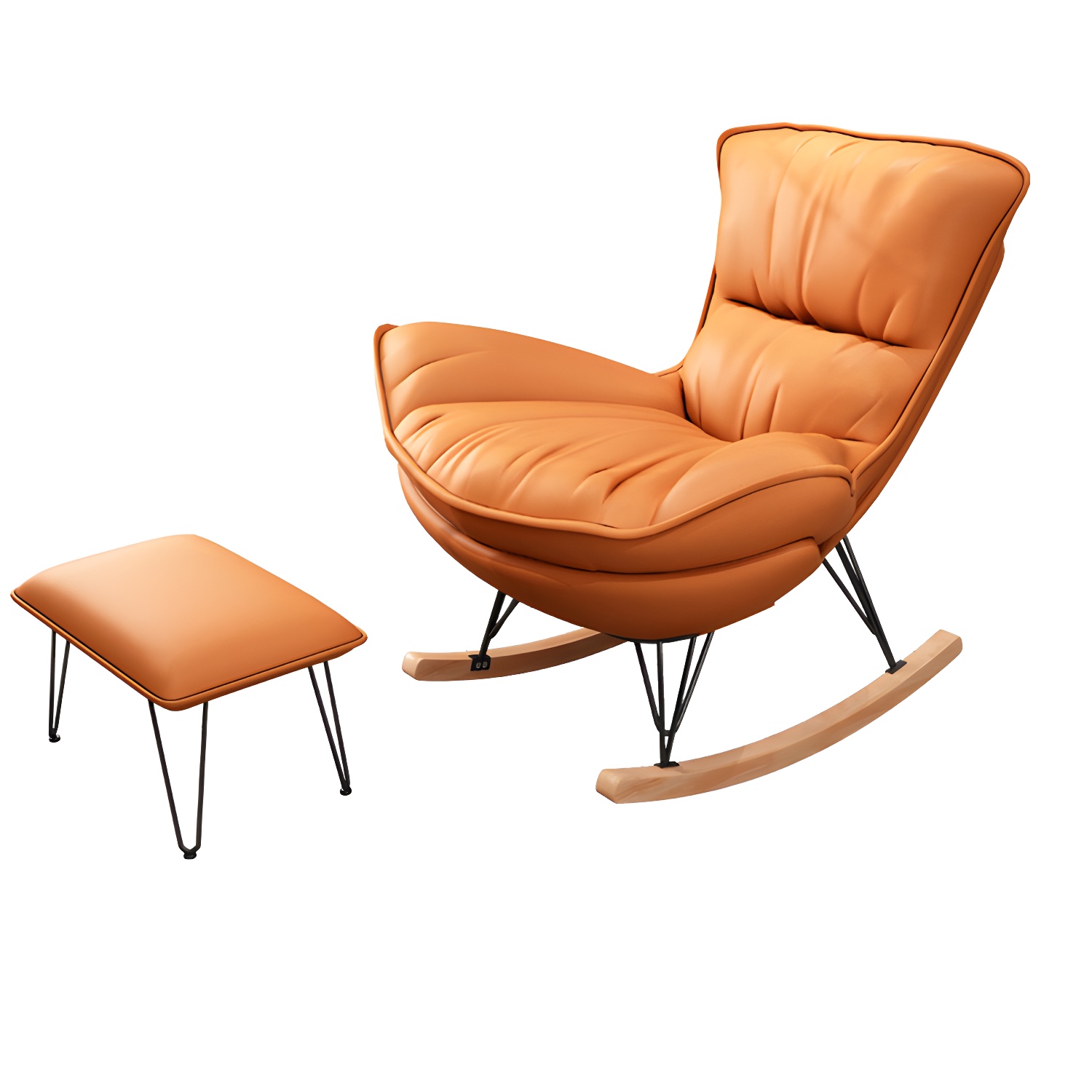 Glam Rocking Accent Chair Upholstered Antique Finish Rocking Chair with Ottoman - image 11