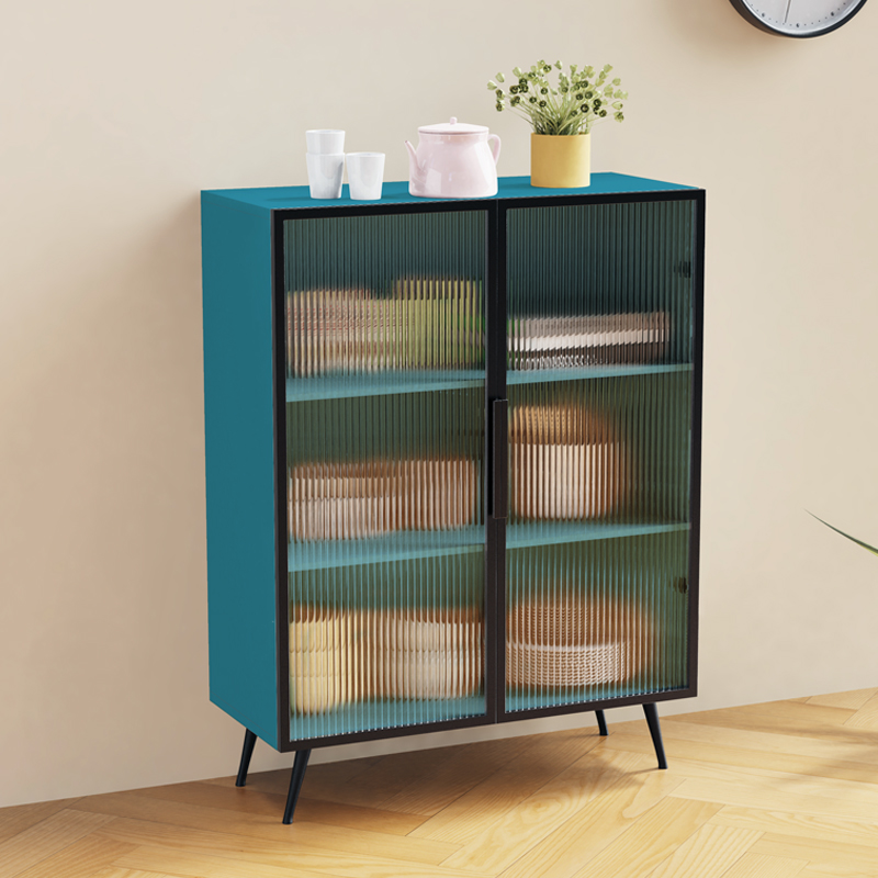 Contemporary Metal Floor-mounted Sideboard with Vertical Glass Doors
