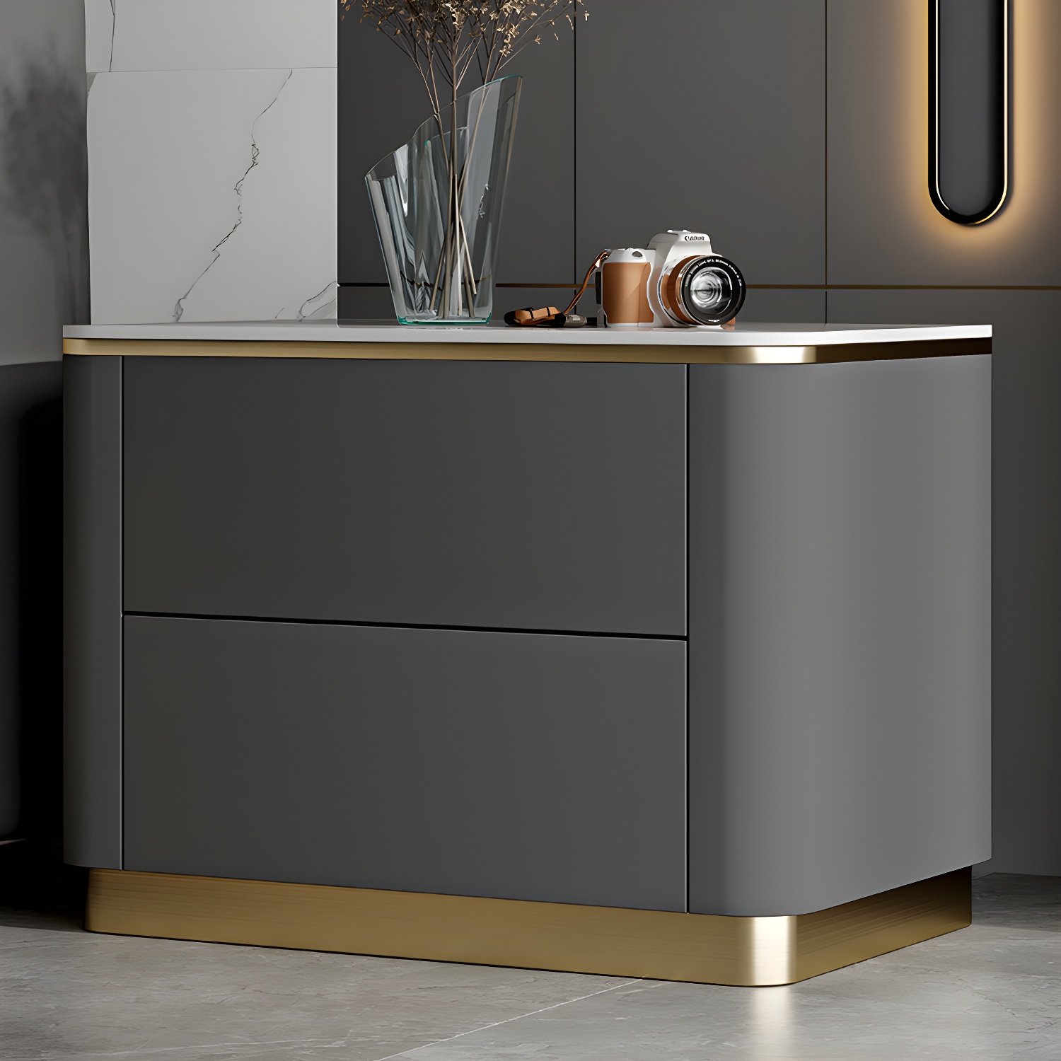 Glam Solid Wood Leather Outer Frame Accent Table Nightstand Drawer Storage Night Table - image 22