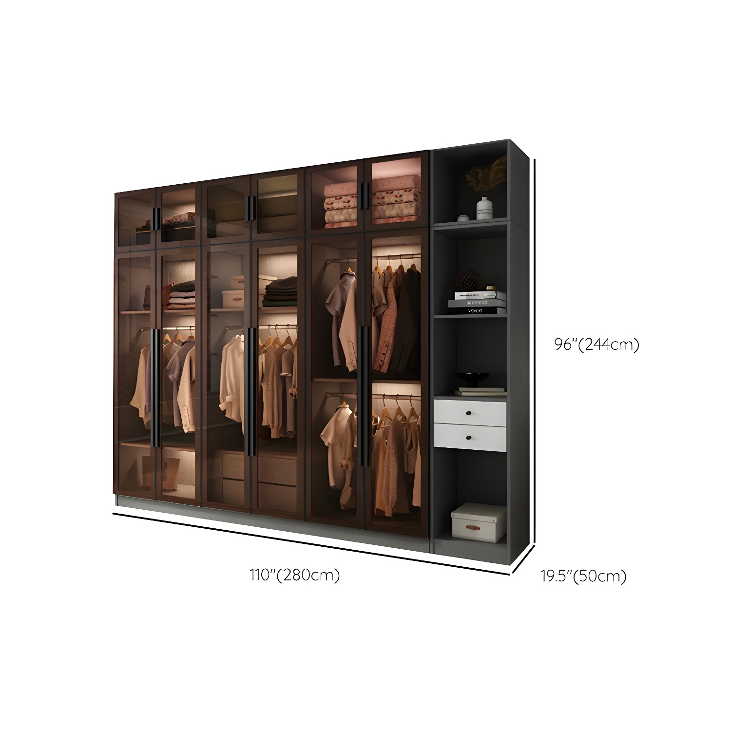 Modern Wardrobe Cabinet Glass and Engineered Wood Wardrobe Closet - image 29