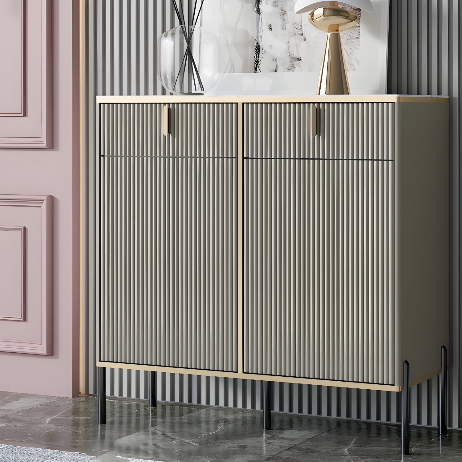 Glam Style Buffet Sideboard Sintered Stone Top Server with Door and Drawer - image 3