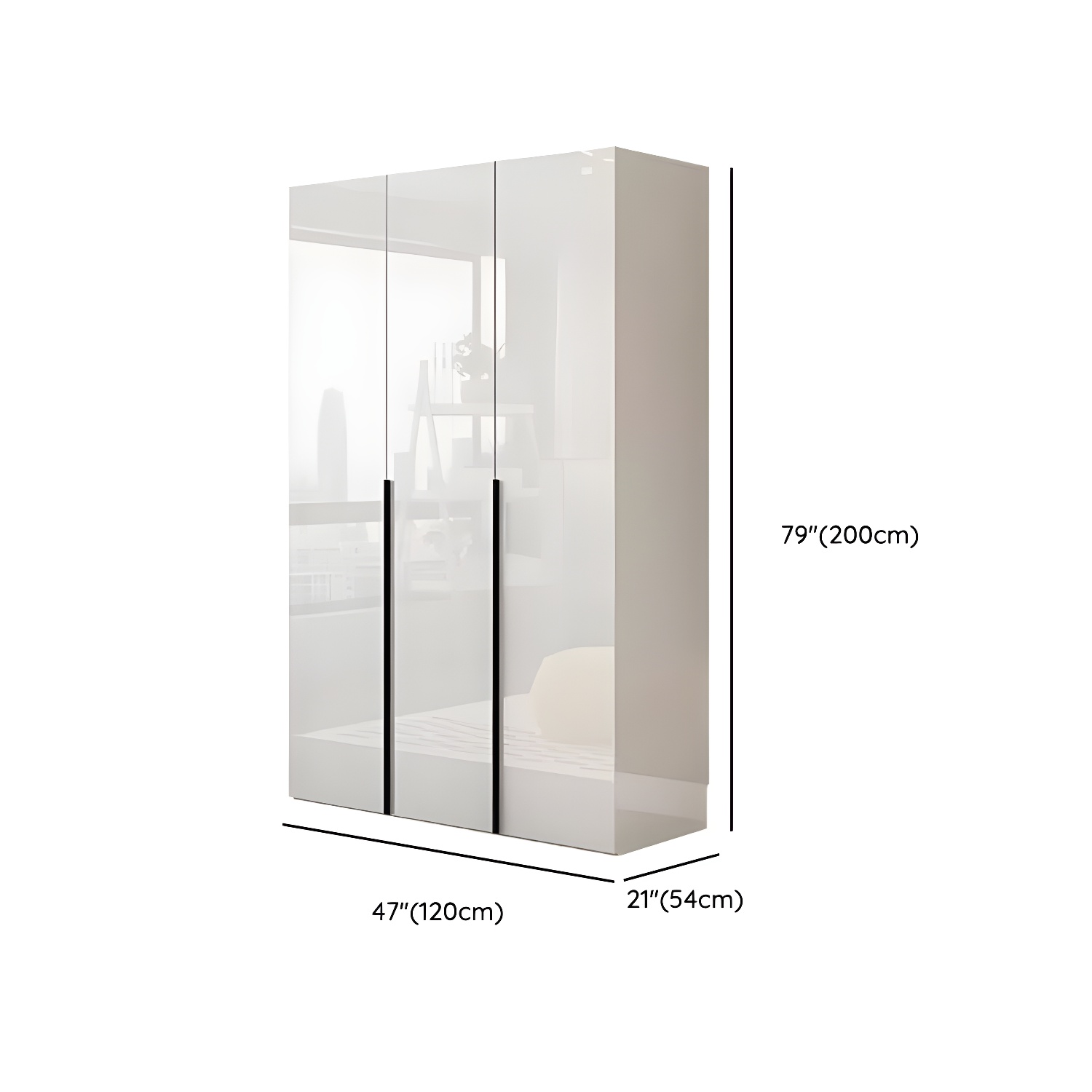 Modern white wood wardrobe armoire with hinged doors, clothing rod & shelves - image 11