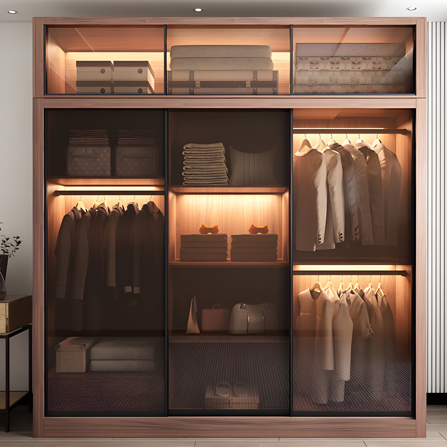 Brown Engineered Wood Wardrobe Armoire Modern Wardrobe Closet - image 10