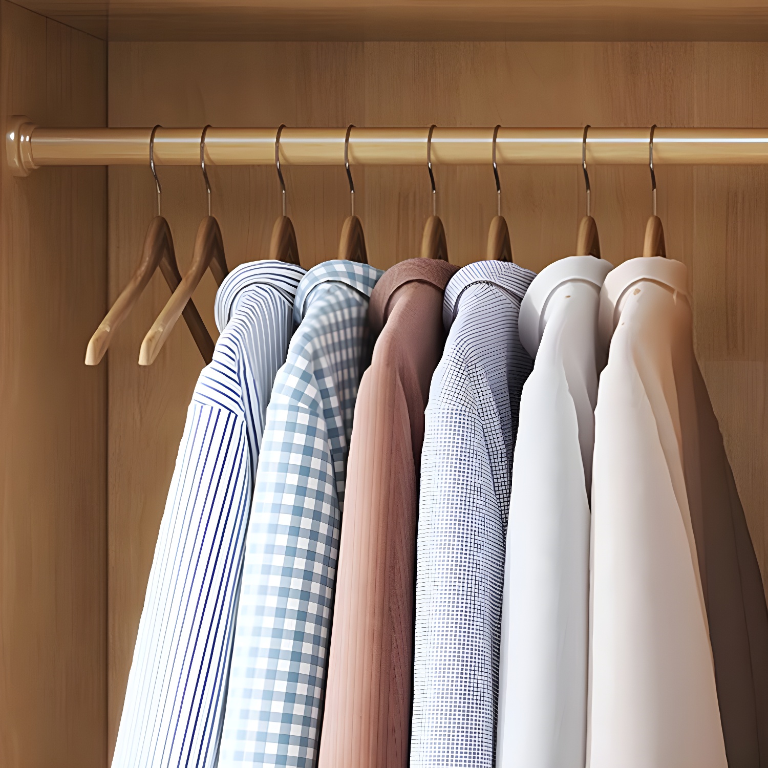 Scandinavian Natural Wood Wardrobe with Clothing Rod and Shelves for Bedroom - image 9