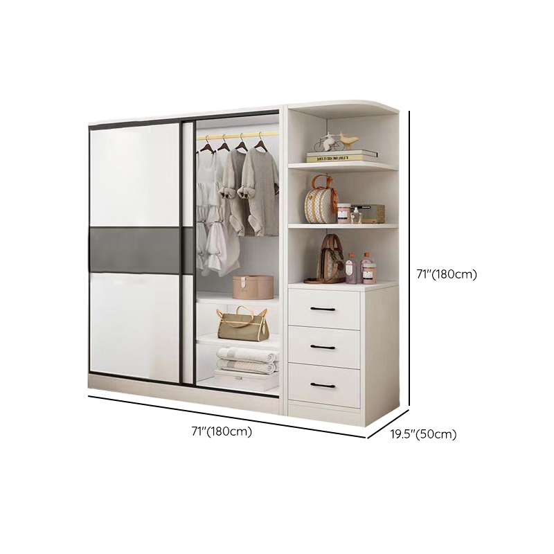 White Minimalist Manufactured Wood Independent Wardrobe Closet with 3-Drawer, Soft Close Door, and Interior Shelves - image 8