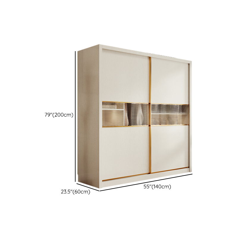 White Minimalist Manufactured Wood Wardrobe Closet with Compartments, Interior Shelves, and Clothing Rod - image 11