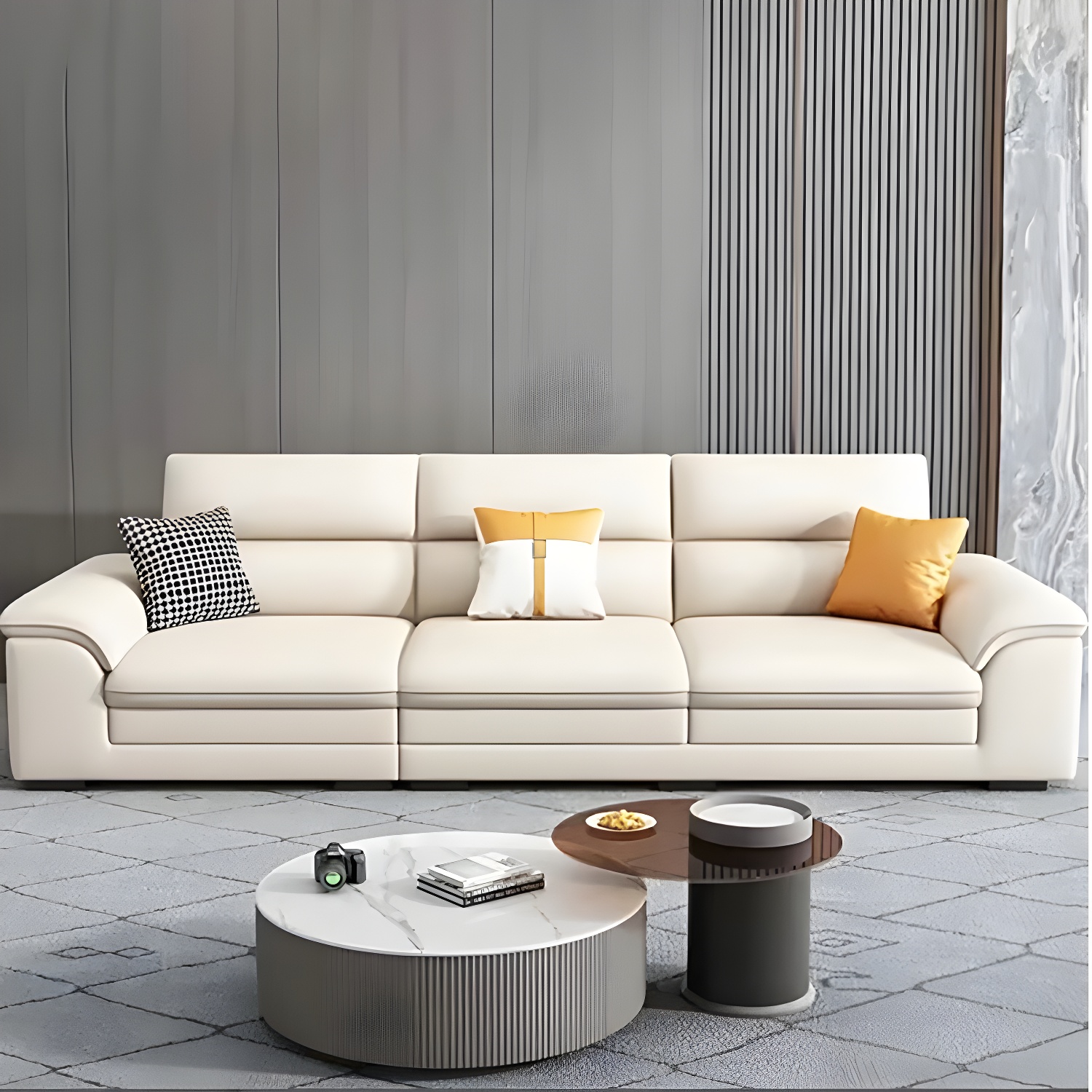 Modern Beige Stationary Sectional Sofa in Scratching Cloth with Wood Frame and Pillow Top Arms - image 12