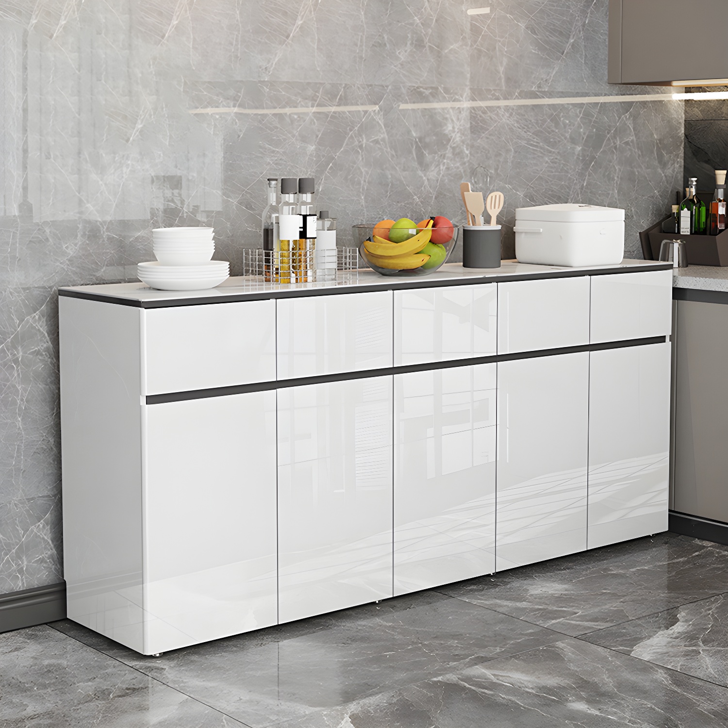 Contemporary Glass Top Sideboard Cabinet with Drawer for Living Room - image 3