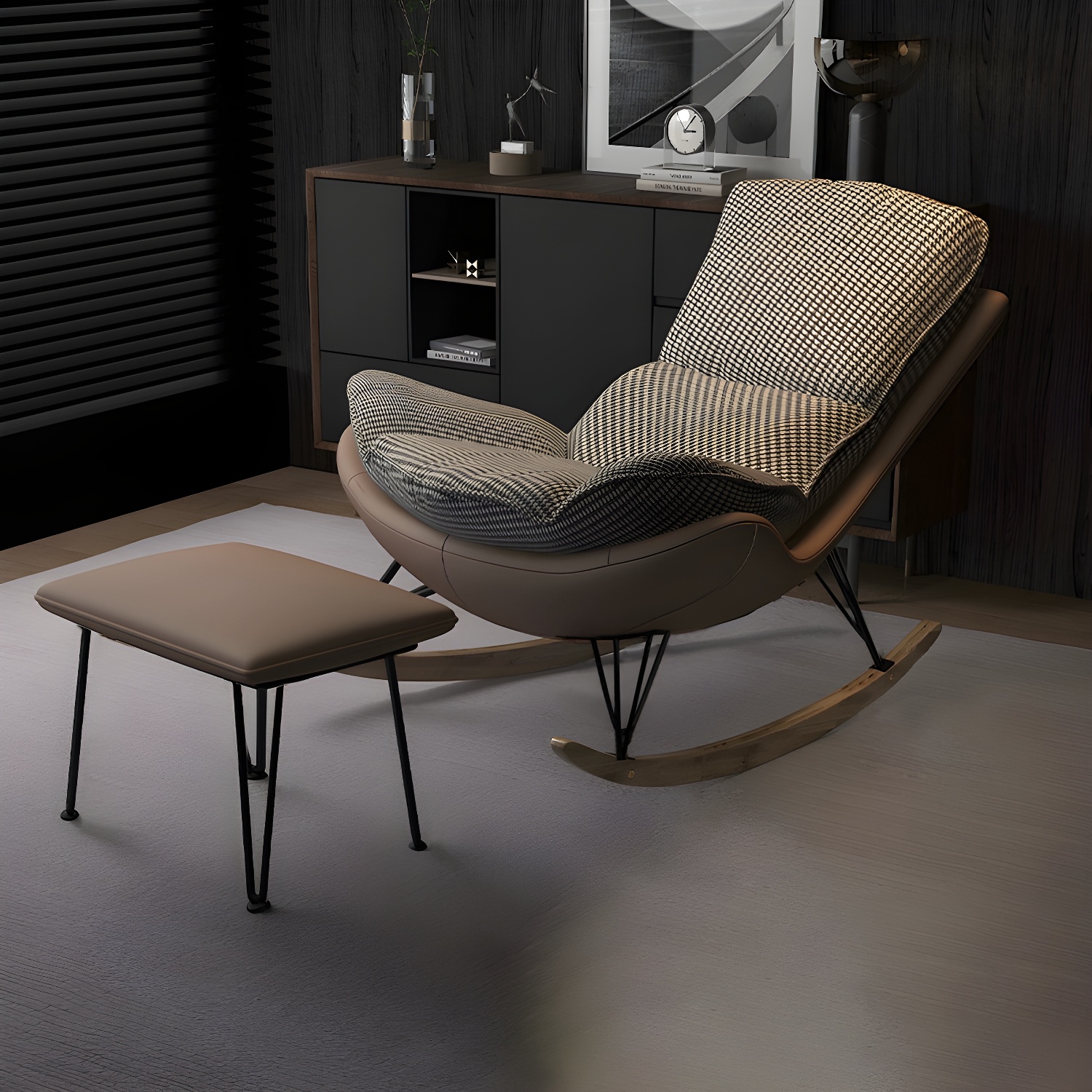Contemporary Indoor Rocking Chair with Sled Legs and Spindle Back - image 4