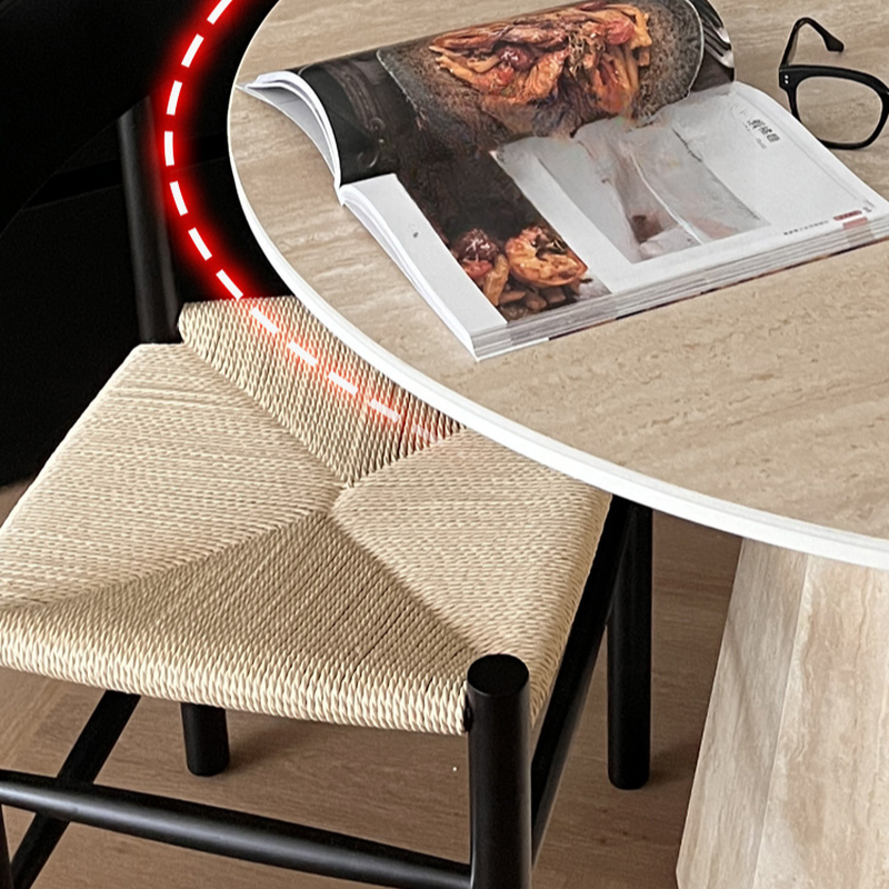 Retro Rounded Slate Dining Table Set with Stump Base, Fixed Mechanism, Unfinished Top - image 5