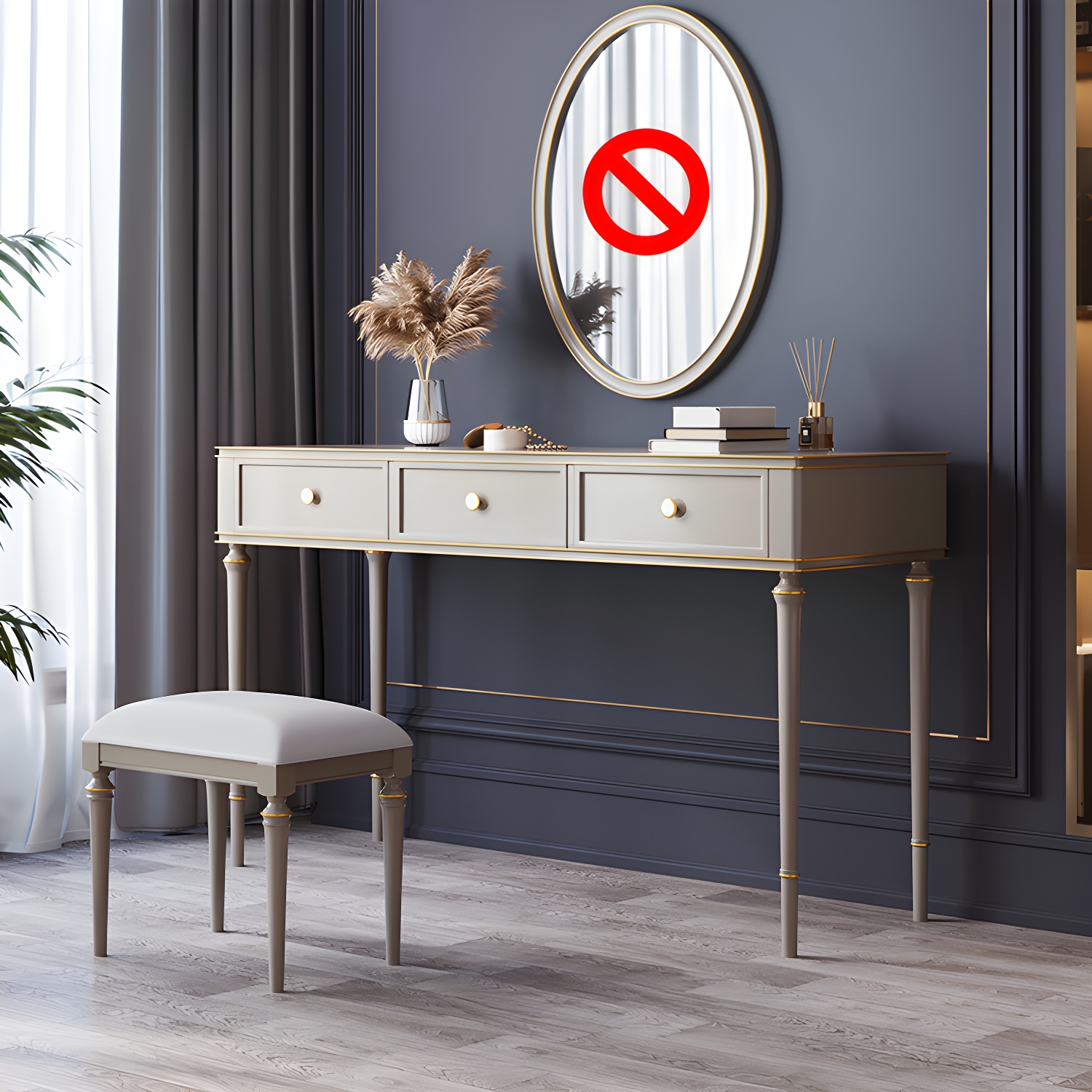 Mirror & 3 Drawers Makeup Vanity Dressing Table Solid Wood Dresser - image 12