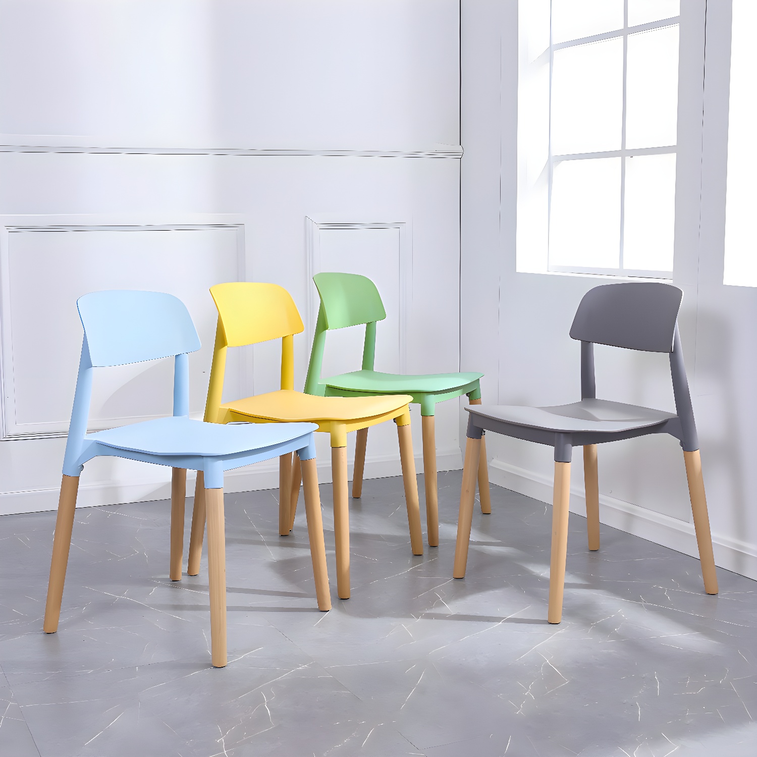 Scandinavian Home Side Chair Open Back Wood Legs Dining Room Chair Set - image 11