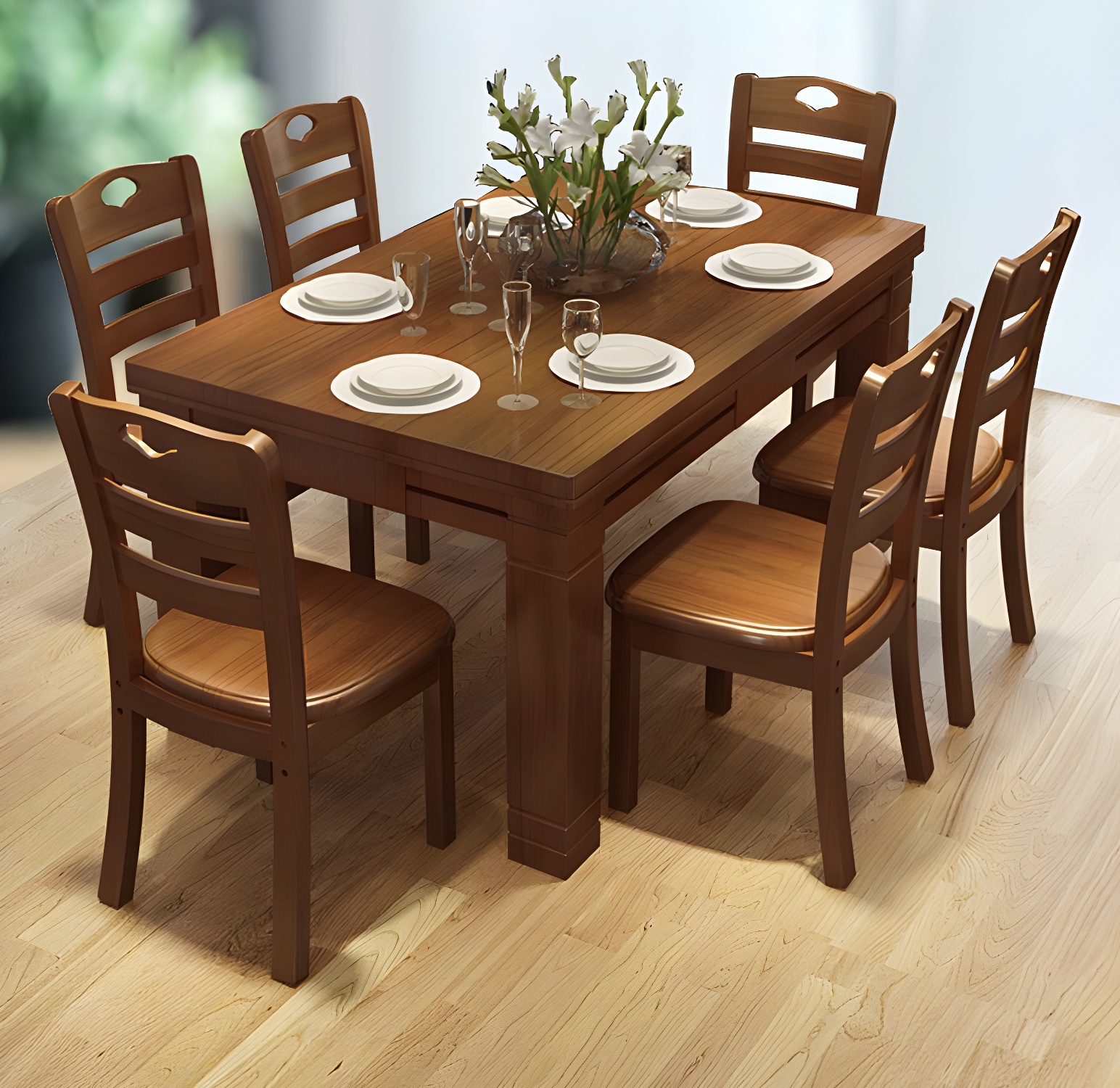 7-Piece Modern Wood Dining Set with Solid Wood Features and Seating for 6 - image 8