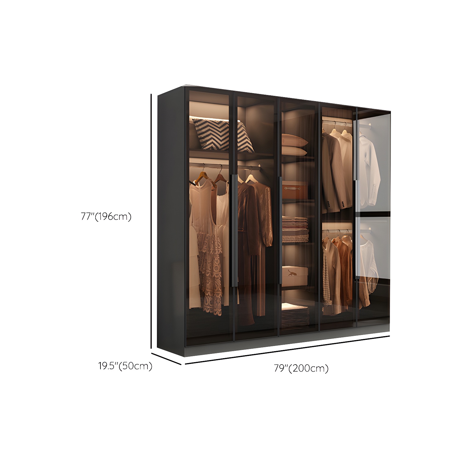 Freestanding Grey Wood Frame Wardrobe Modern Multifunctional Wardrobe with Glass Doors - image 14
