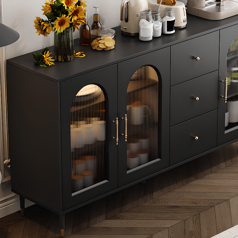 Standalone Accent Cabinet in Black with Glass Door, Alterable Shelf and Illuminating, Soft Close Drawer and 1 Cabinet/2 Cabinets in a Casual Style
