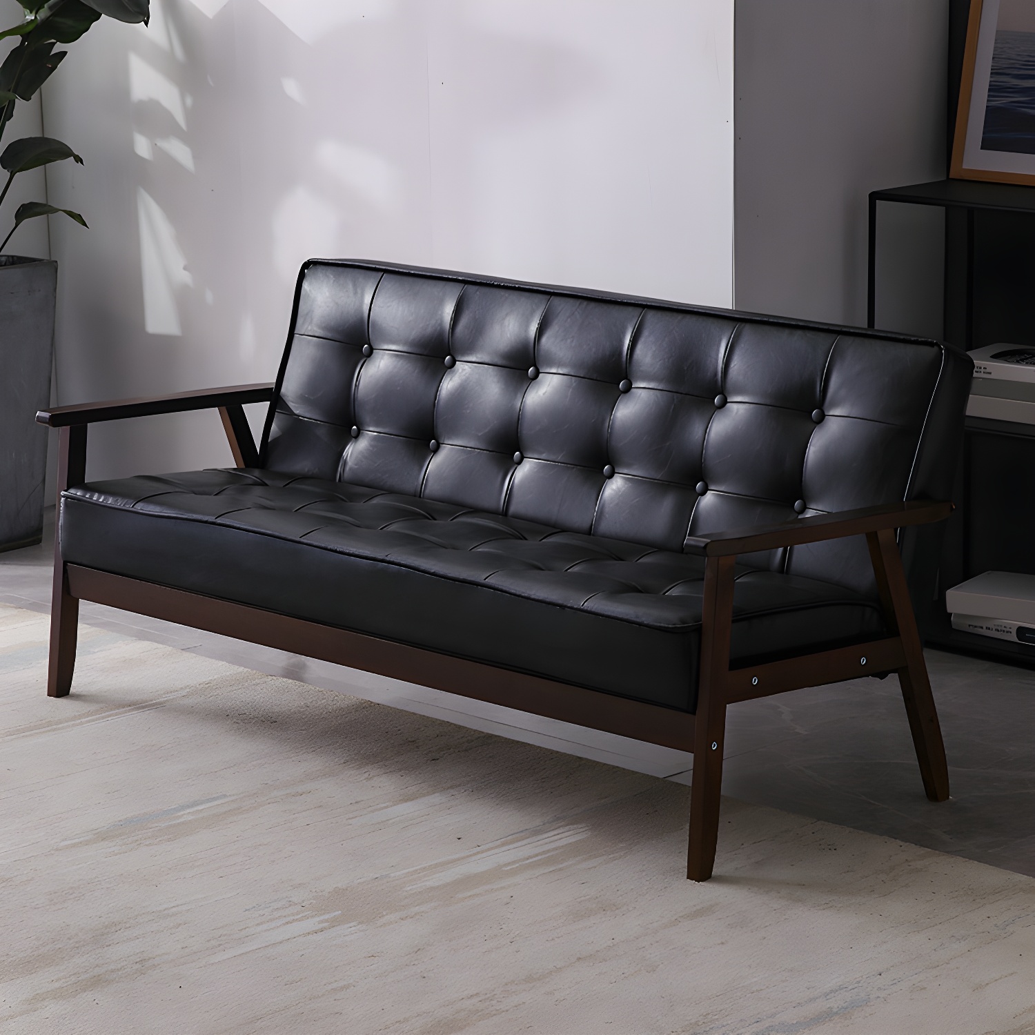 Mid-Century Modern Pine Wood Sofa with Tufted Back and Single Cushion Design - image 17