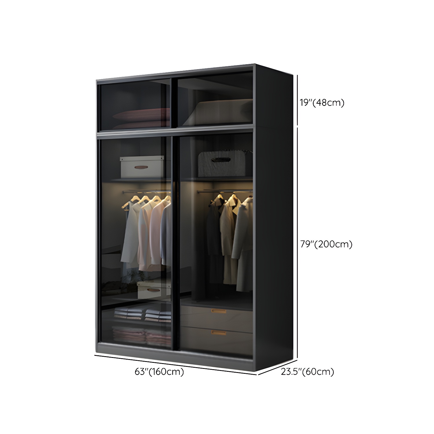 Contemporary Wood and Tempered Glass Wardrobe Freestanding Wardrobe Armoire without Light - image 23