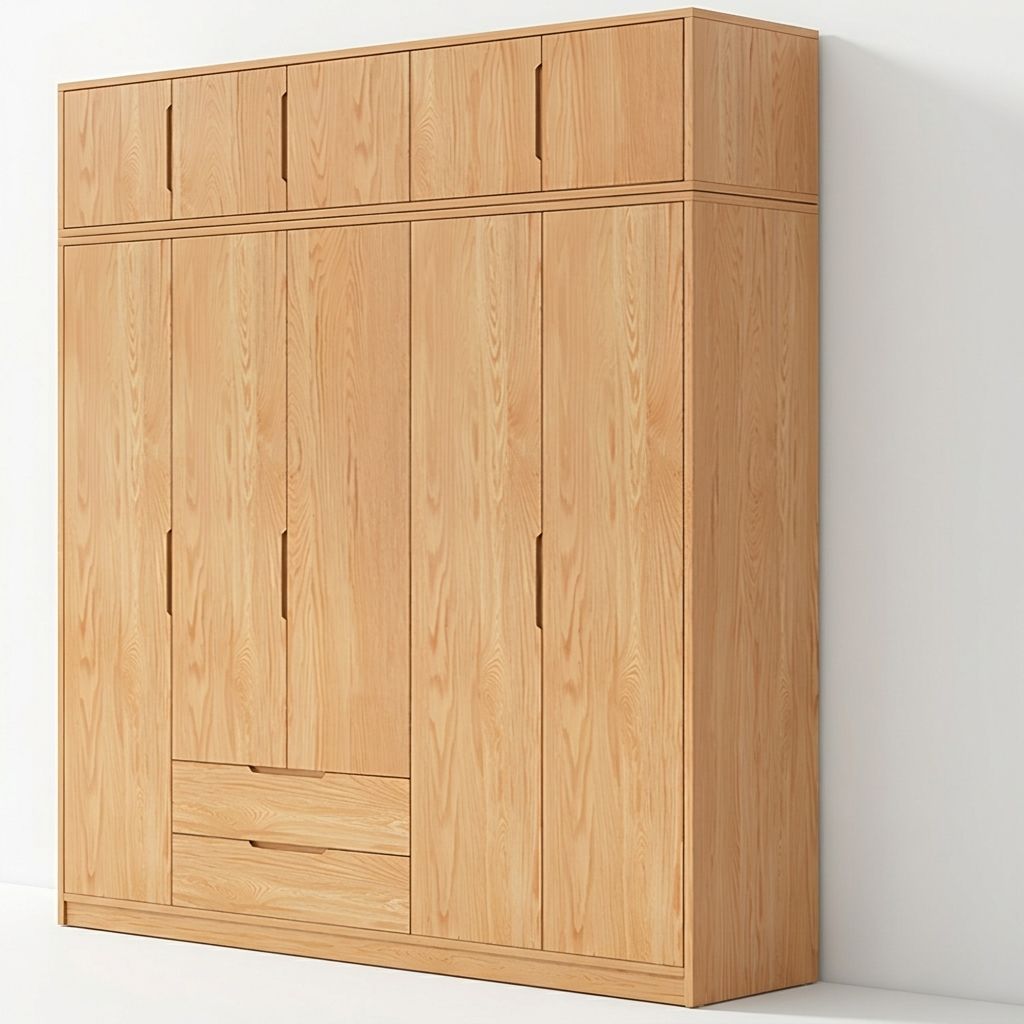 Modern Natural Wood Wardrobe Armoire with Sliding Doors, Drawers, and Shelves - image 70