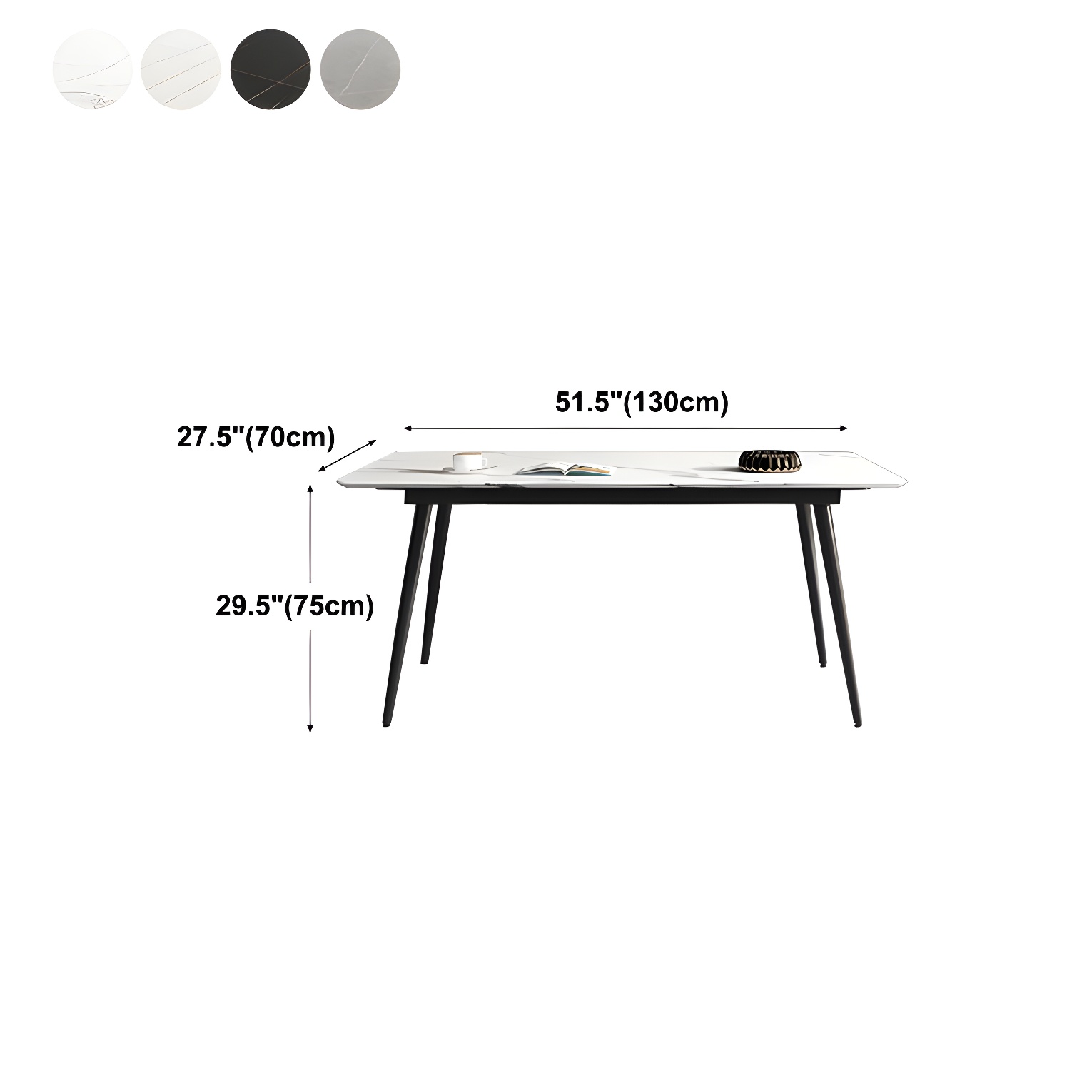 Stone Top Dining Table Rectangle Modern Dining Table with 4 Black Legs - image 10