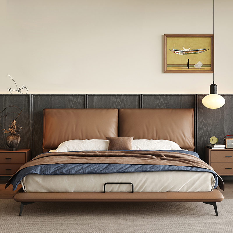 Storage Included Panel Bed with 3 Storage Boxes, Pine Wood Frame, and Sponge Upholstery