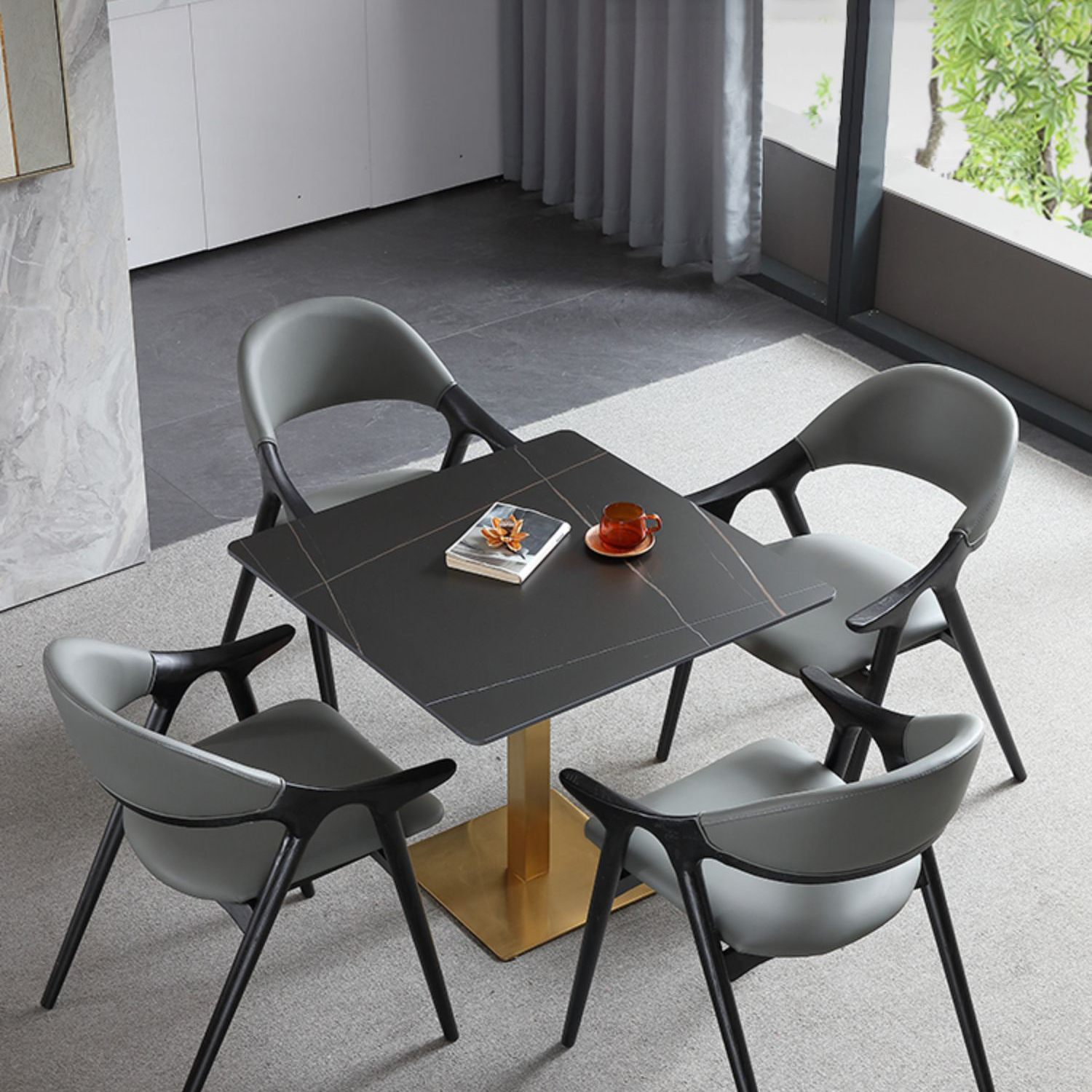 Industrial Square Dinner Table Sintered Stone Table with Metal Base for Home - image 14