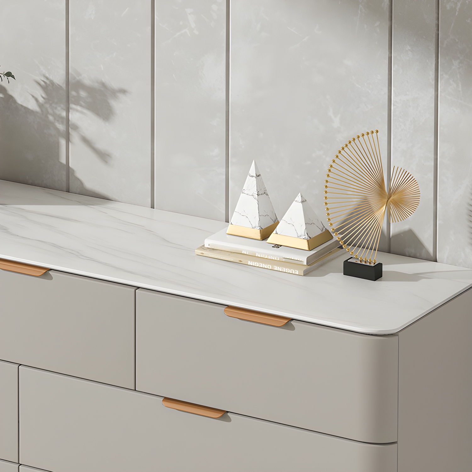 Modern Faux Leather Double Dresser with Solid Wood and Gold Accent Handles - image 10