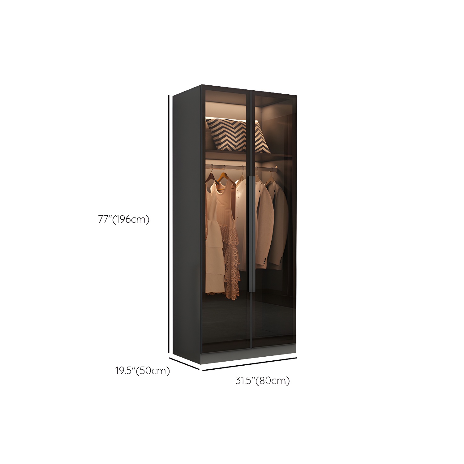 Freestanding Grey Wood Frame Wardrobe Modern Multifunctional Wardrobe with Glass Doors - image 11