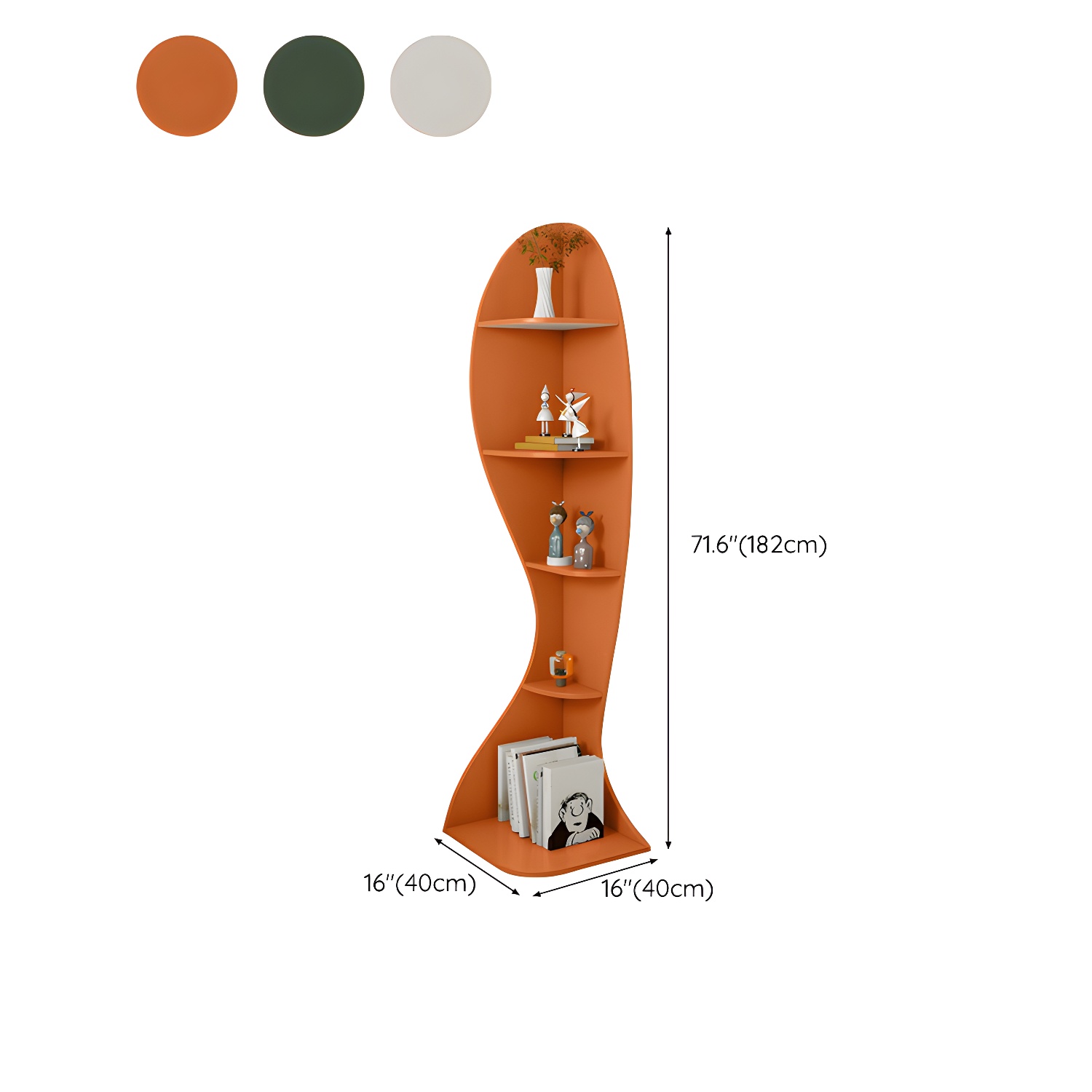 Corner Modern Accent Chest with Wood Counter Top and Open Shelves - 40cm X 40cm X 182cm - 4 Shelves - image 15