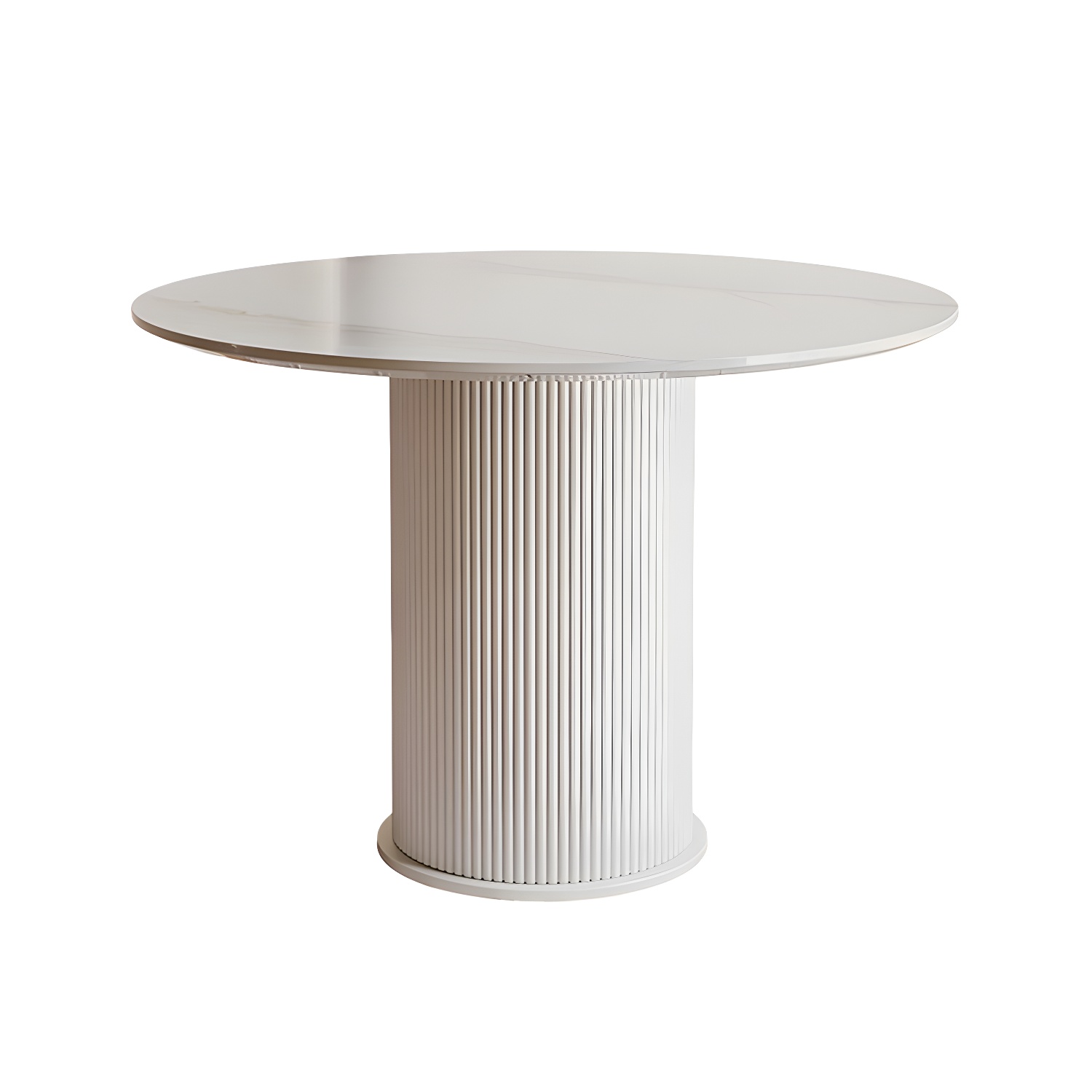 Round White Stone Modern Dining Table with White Steel Pedestal Base Standard Height - image 7