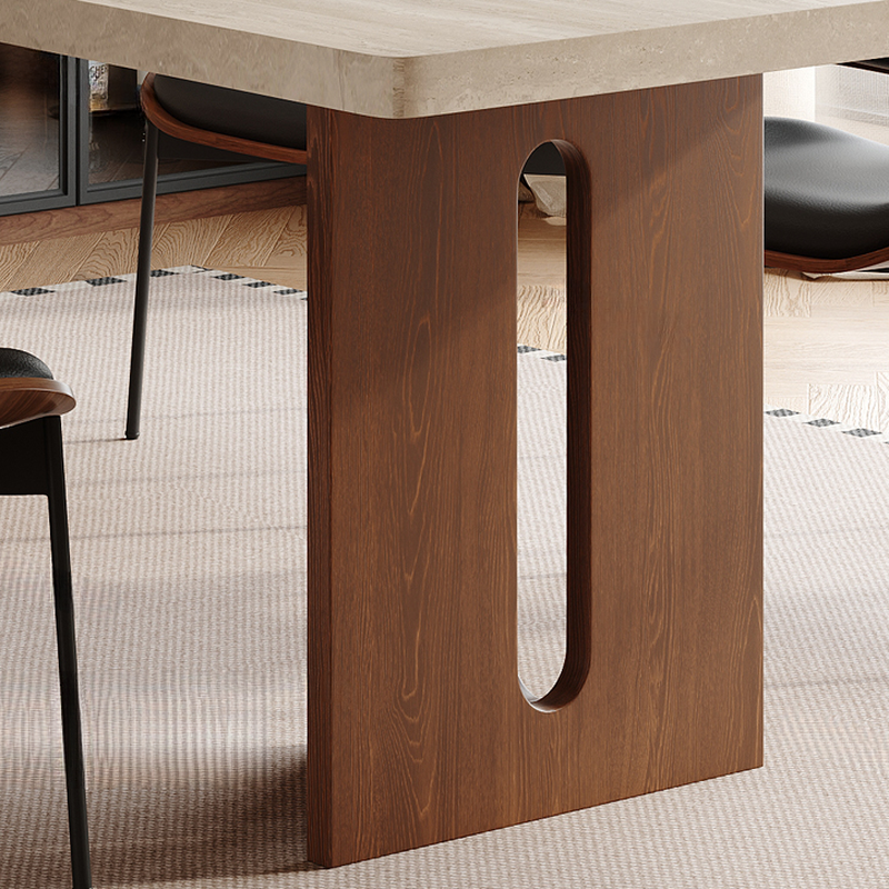 Minimalist Rectangular Slate Stone Dining Table Set with Two-sided Pedestal in Ivory - image 7