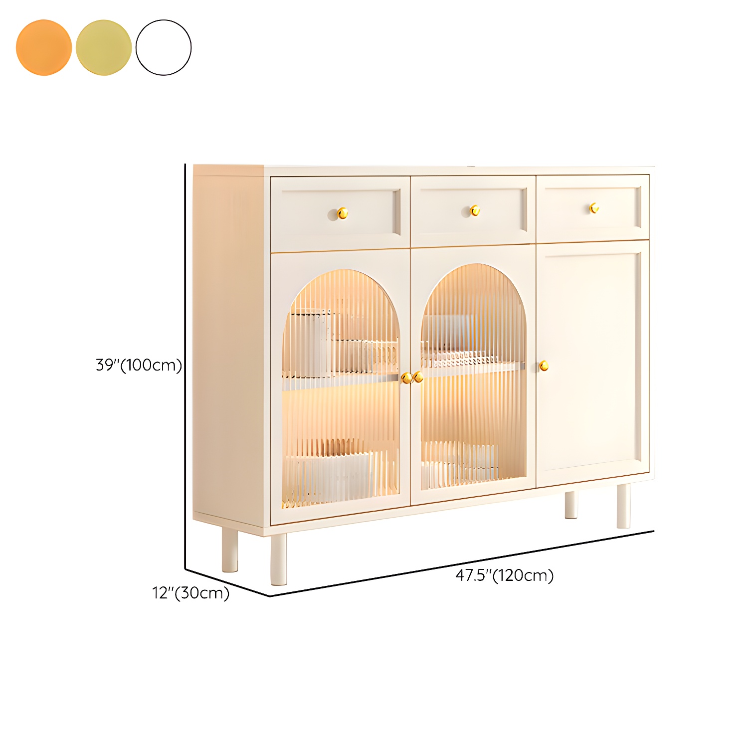 Scandinavian Wood Buffet Sideboard with Stone Countertop and Glass Doors - image 22