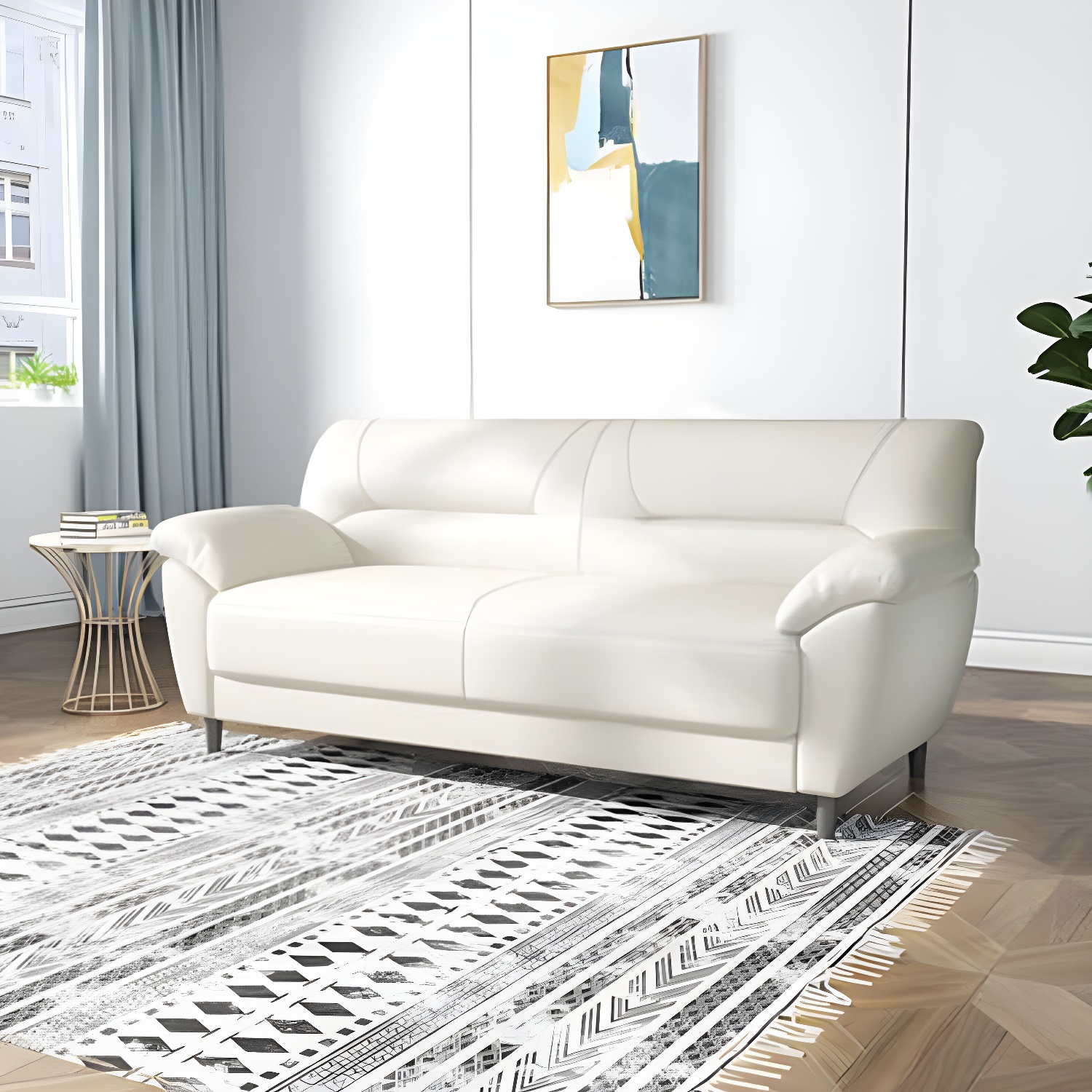 Leather Modern 2/3-seat Pillow Top Arm Sofa 70.87"/55.12" W Sewn Pillow Back Sofa - image 8