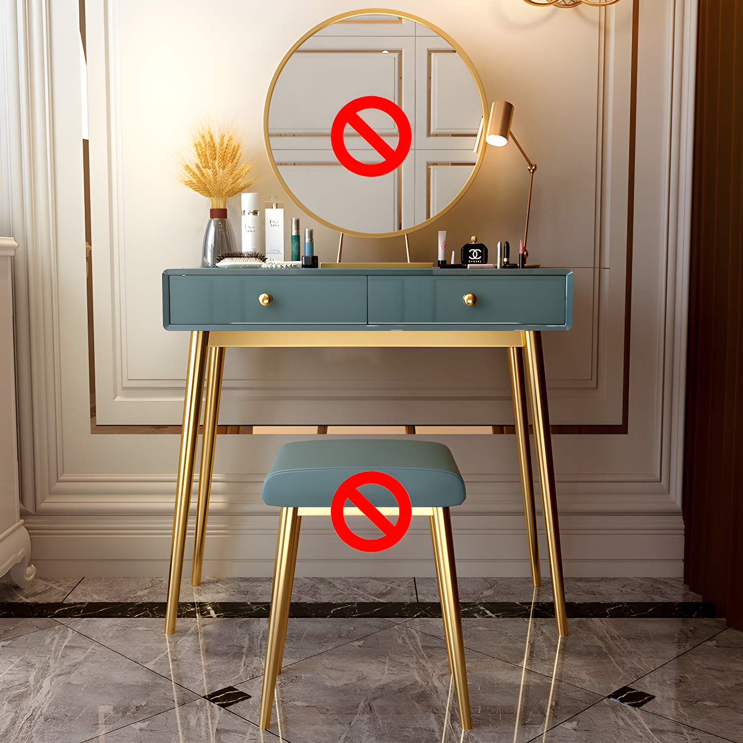 Glam 29.5" Height Wooden Makeup Vanity with Drawers and Mirror