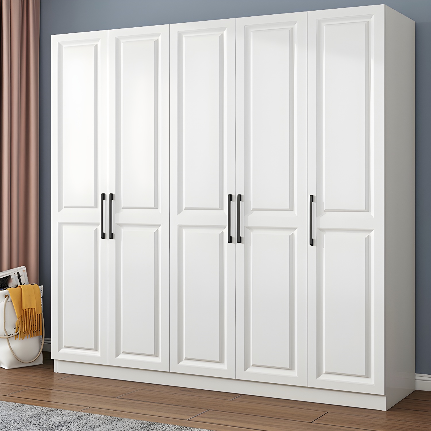 Modern White Wood Wardrobe Armoire with Shelves & Clothing Rod - Spacious and Stylish