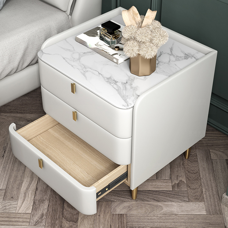 Art Deco 3 Tiers Drawer Storage Bedside Table with Stone Countertop - image 19