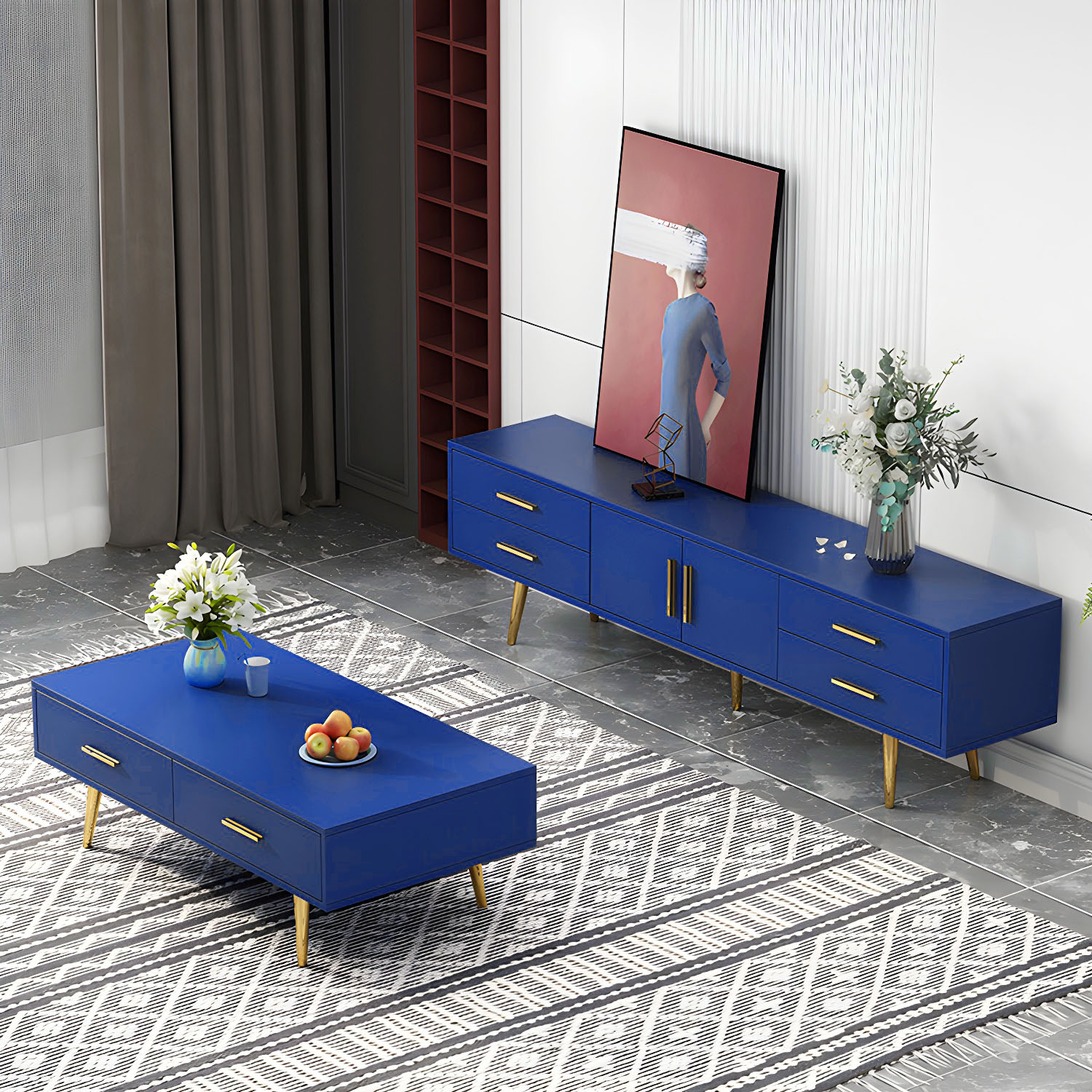 Scandinavian Engineered Wood TV Media Stand Matte Finish Media Console with Drawers - image 7