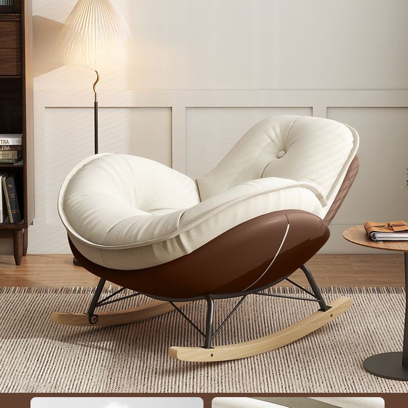 Modern Butter Color/Grey/Auburn Upholstered Padded Rocking Seat with Flared Arm, Scratch-repellent