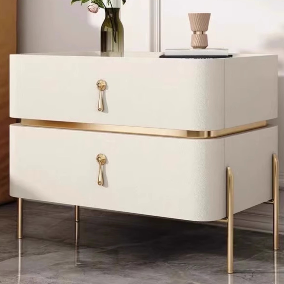 Organic Modern Stone Drawer Storage Nightstand with Leg & 2 Drawers - image 6