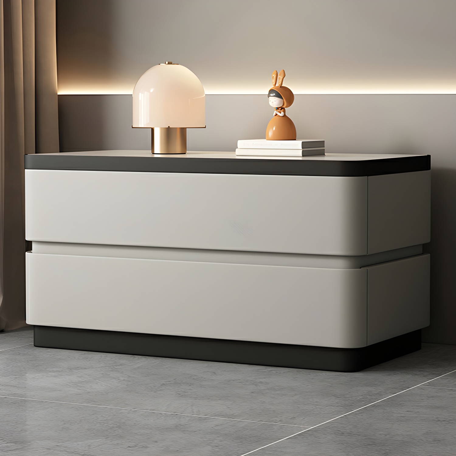 Modern Faux Leather Nightstand with 2 Drawers and Stone Countertop for Bedroom - image 6